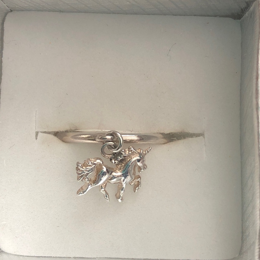 Vintage Unicorn Dangling Sterling Silver Charm Ring SZ 6.5